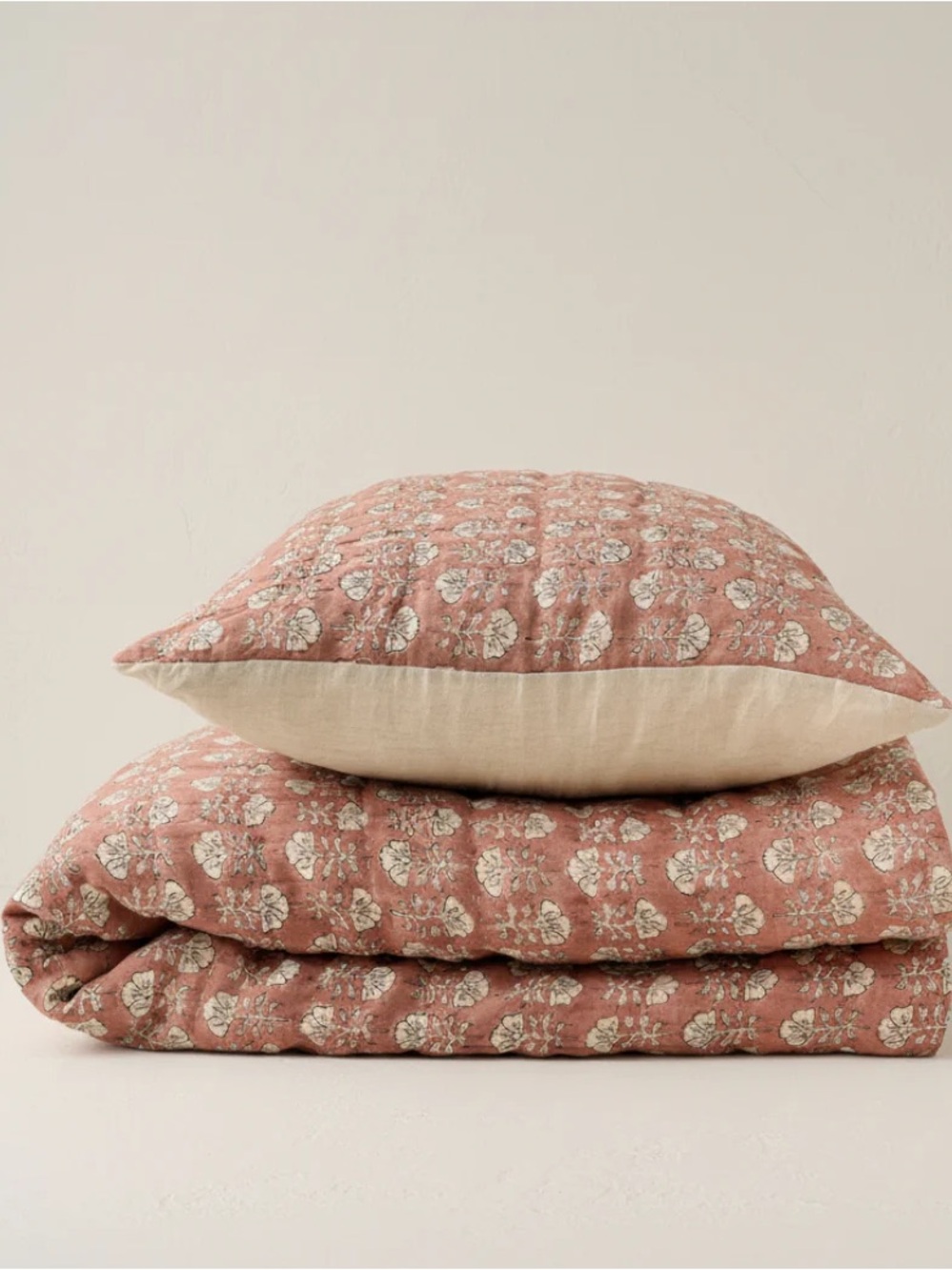 • Magnolia Floral Block Print Throw Pillow Cover•